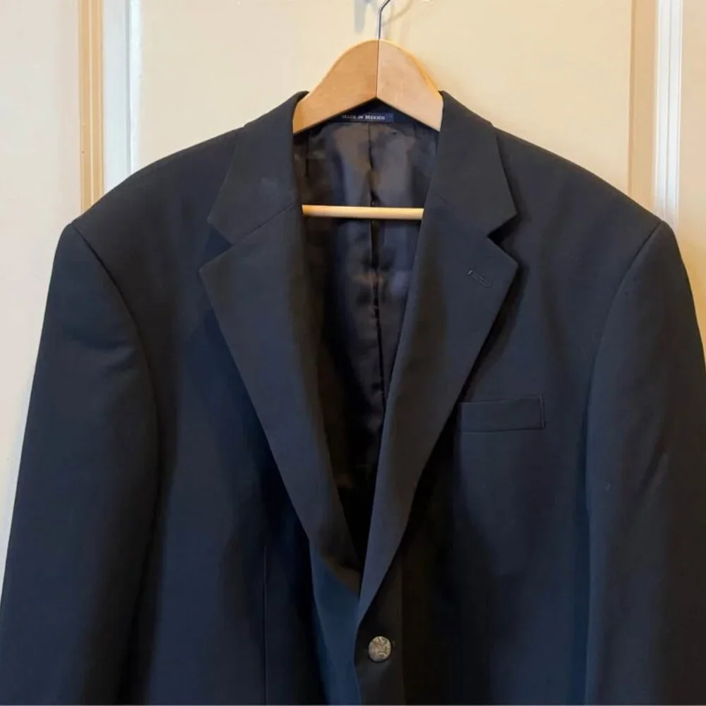 Men’s Lands’‎ End Classic Black Blazer Wool with Rayon Lining - Size 46R